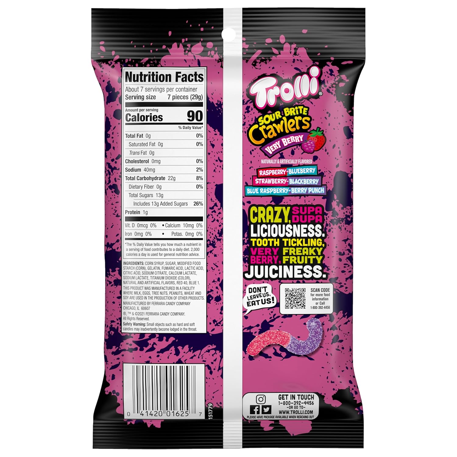Trolli Sour Brite Crawlers Very Berry Sour Gummy Candy – Eye Catching Party Bowl Centerpiece for Living Room Gatherings