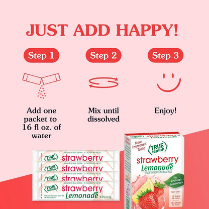 True Citrus True Lemon Strawberry Lemonade Water Enhancer – Office Friendly Low-Calorie Focus Drink