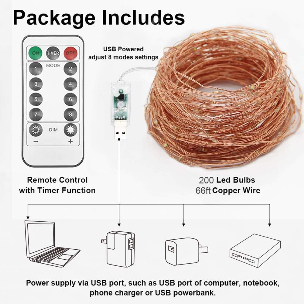 Twinkle Star 200 LED String Lights – Birthday Gift for Mom, Remote-Controlled Bedroom Decor, 66 FT