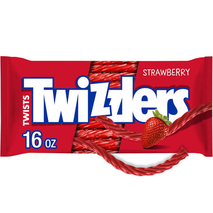 TWIZZLERS Strawberry Licorice Twists – Birthday Party Candy Dish Filler and Gift Bag Treat, 16 oz