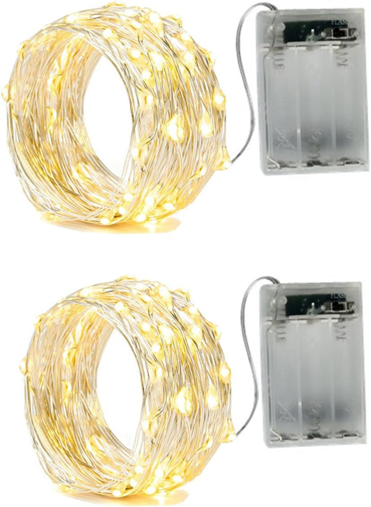 two-pack of 20-led silver wire fairy strings (6.6ft or 16.4ft variants)