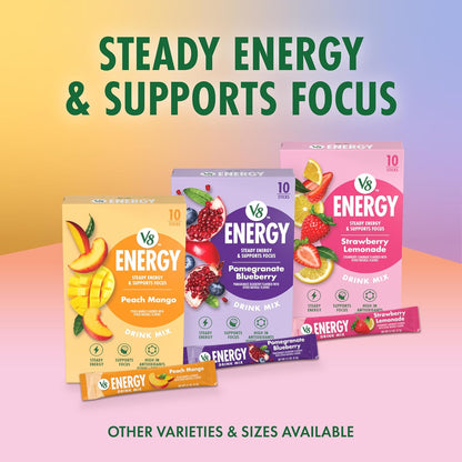 V8 Energy Strawberry Lemonade Energy Drink Powder Stocking Stuffer, Travel Size Energy Packets for Adults
