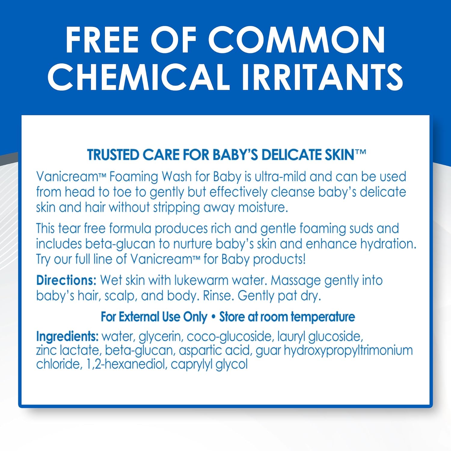 Vanicream Foaming Wash – Calming Tear-Free Baby Bath Ritual with Beta-Glucan Hydration, Sensitive Skin