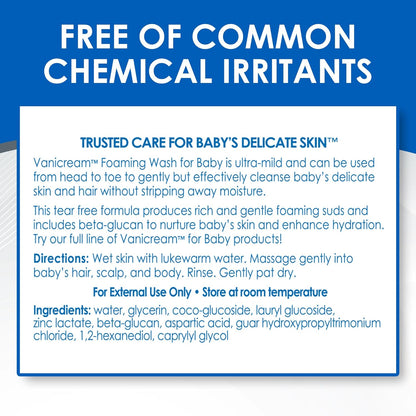 Vanicream Foaming Wash – Calming Tear-Free Baby Bath Ritual with Beta-Glucan Hydration, Sensitive Skin