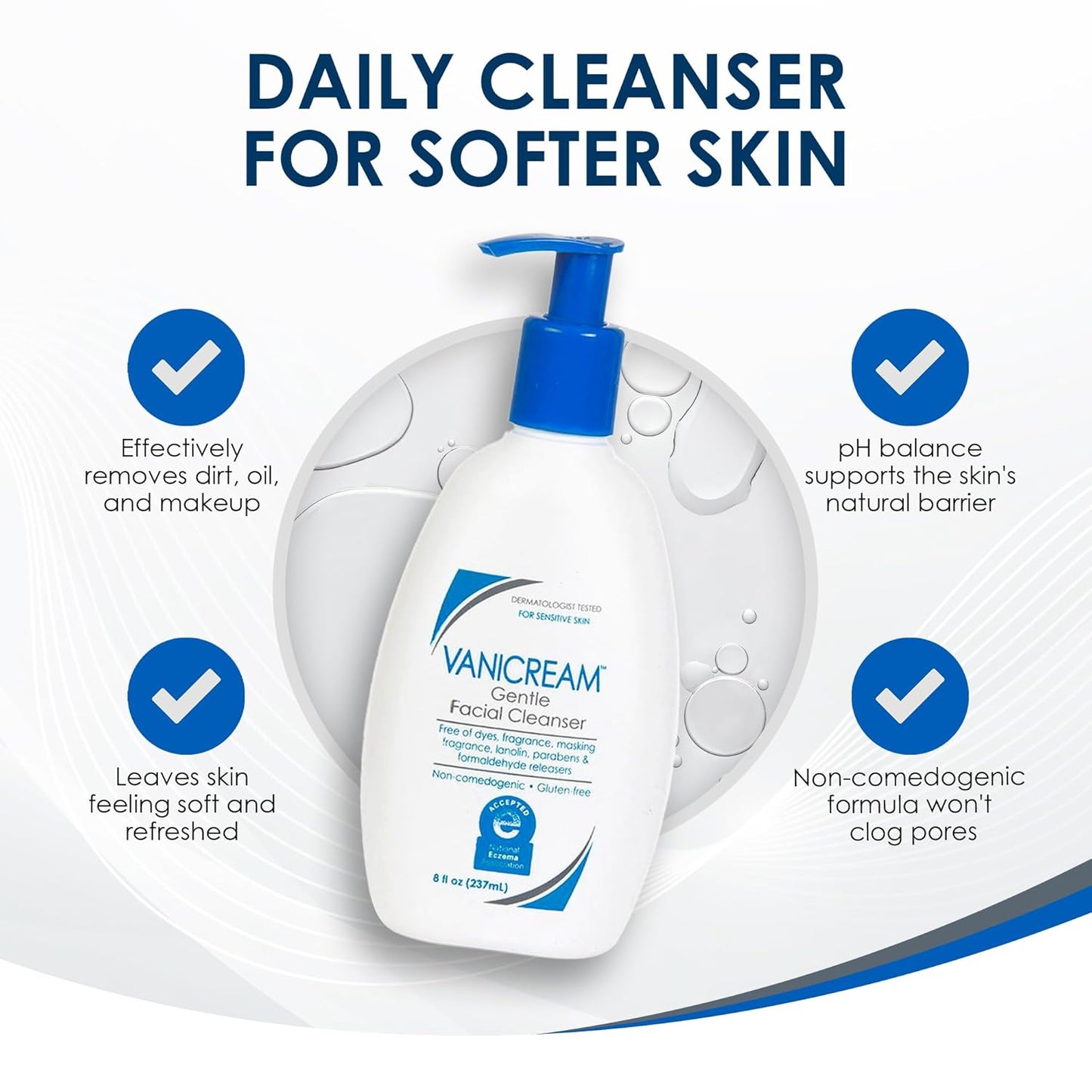 Vanicream Gentle Facial Cleanser – Unscented Sensitive Skin Cleanser for Mindful Morning and Evening Self-Care