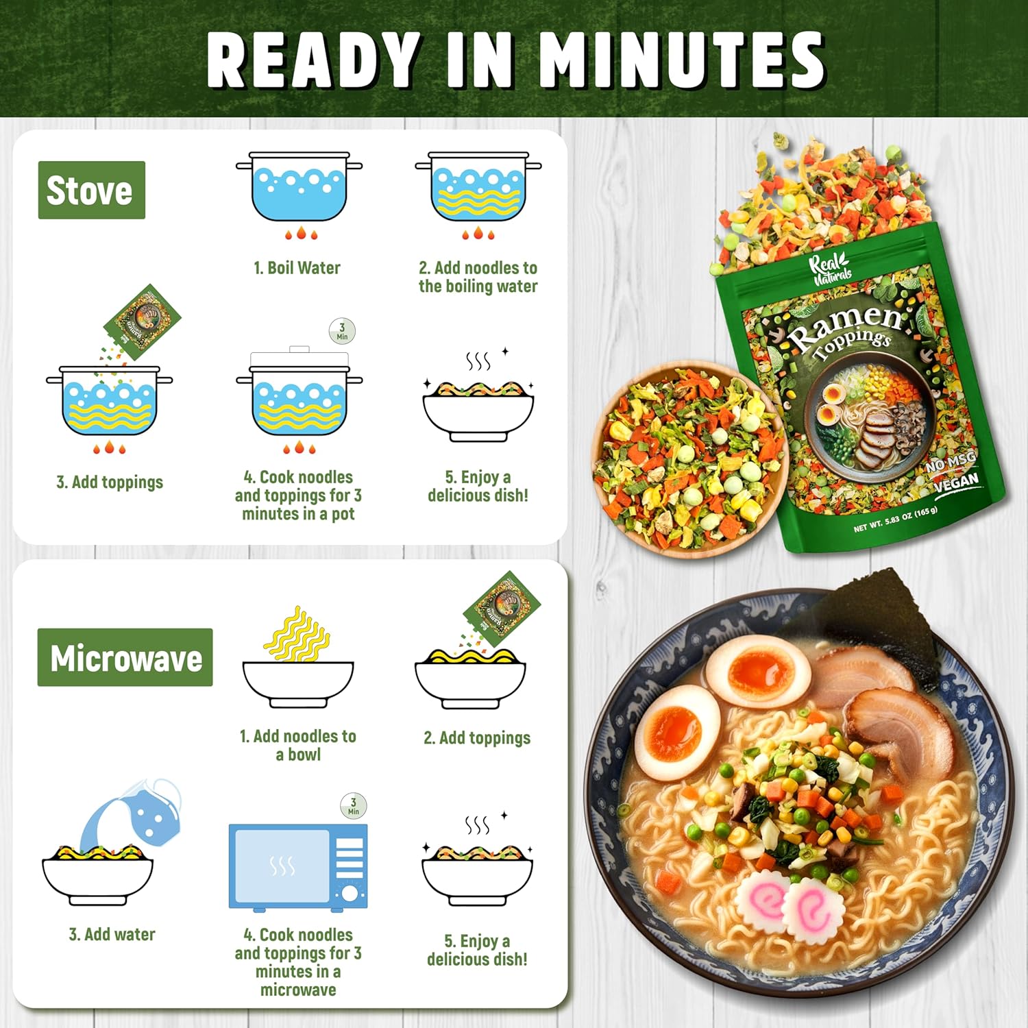 VeggieRush Dehydrated Ramen Toppings – Fast Veggie Mix-In for Focused Study Sessions