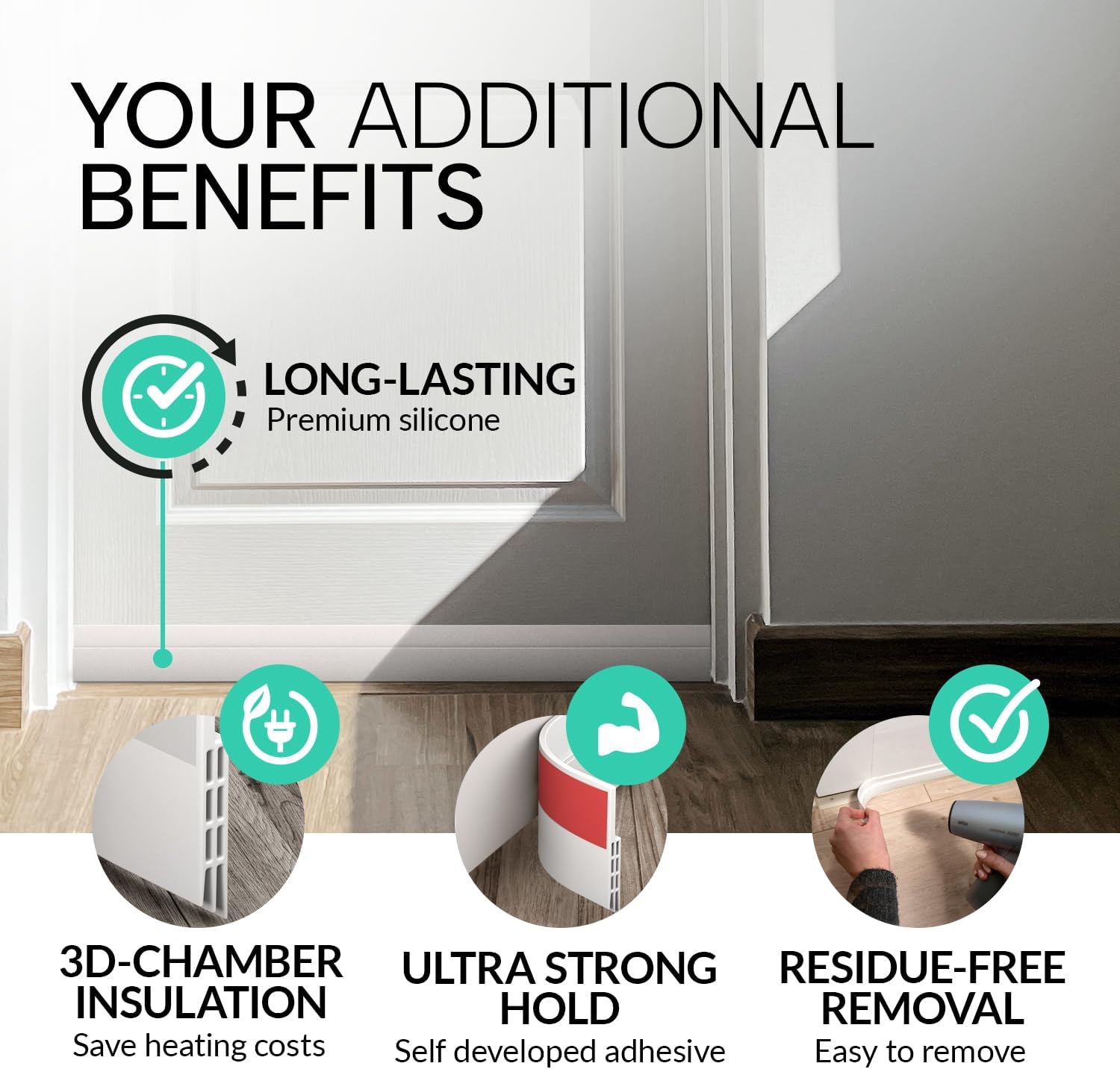 Vellure® Door Sweep Under Door – Nursery and Home Office Wind-Down Essential, Blocks Noise and Cold