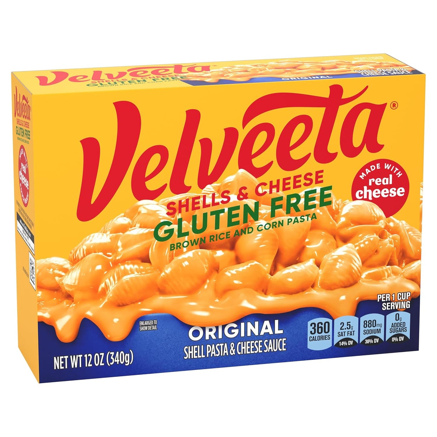 Velveeta Gluten Free Shells & Cheese, Three Serving Box for Single Occupant Households, 12 oz Box
