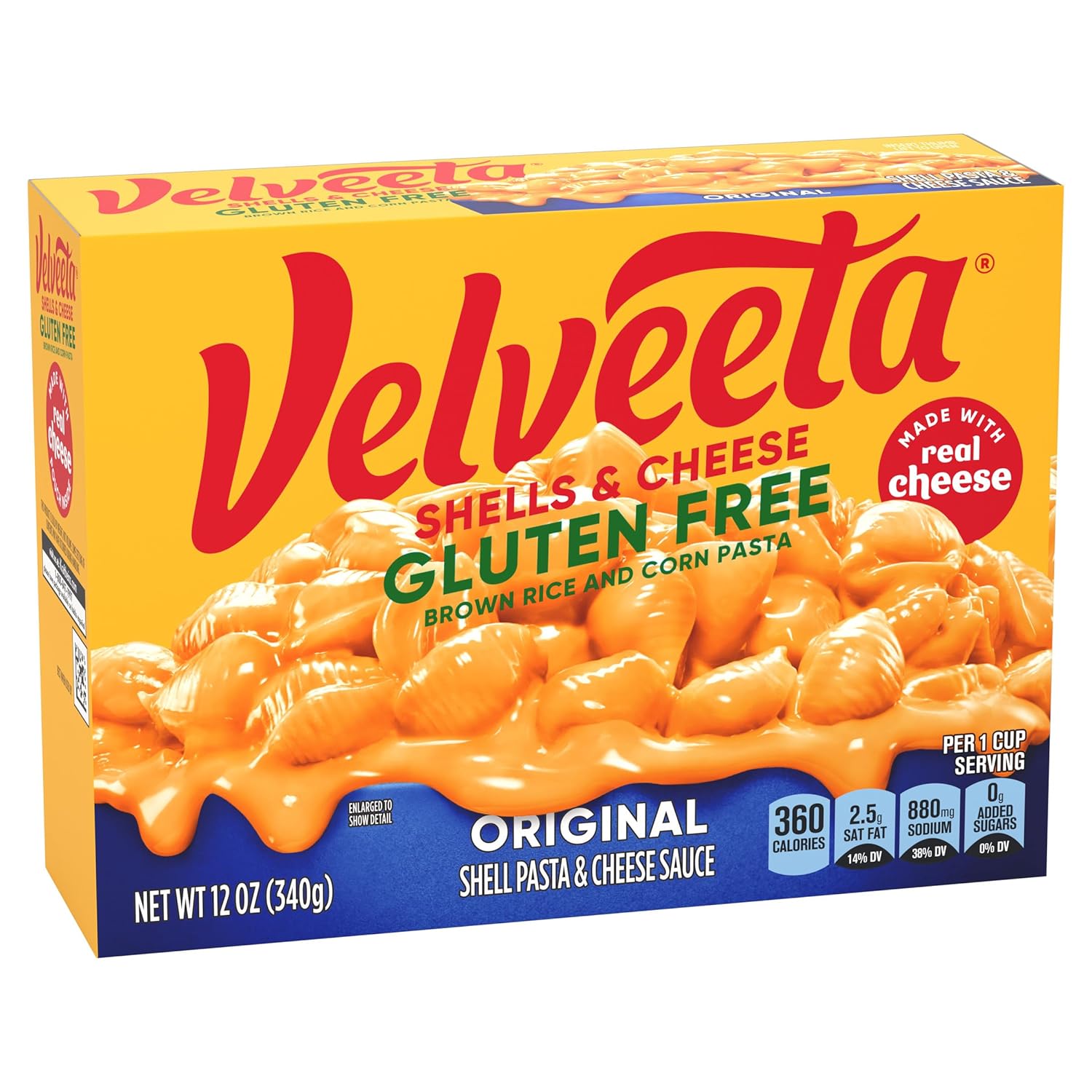 Velveeta Gluten Free Shells & Cheese, Three Serving Box for Single Occupant Households, 12 oz Box