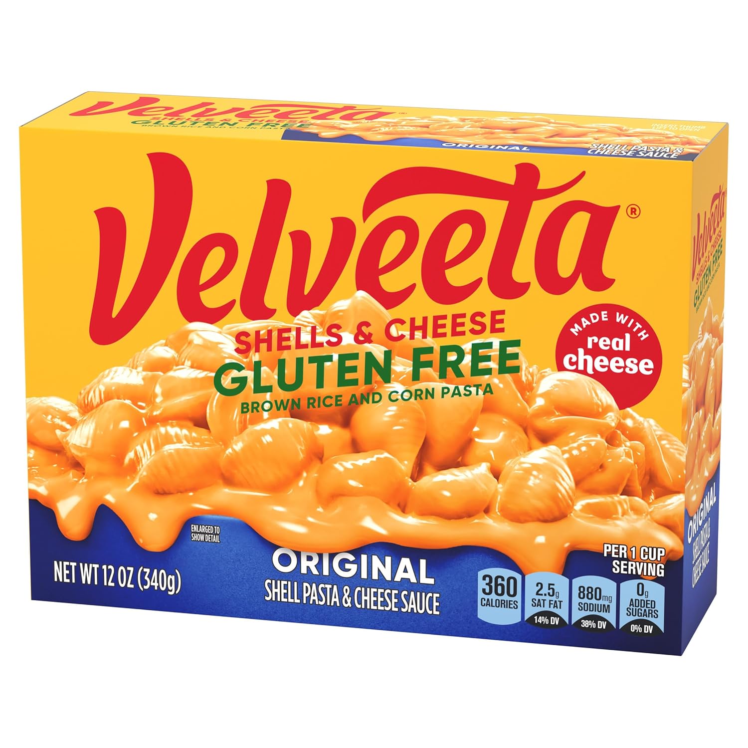 Velveeta Gluten Free Shells & Cheese, Three Serving Box for Single Occupant Households, 12 oz Box