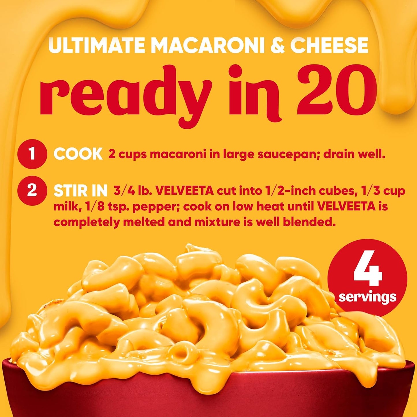 Velveeta Original Cheese Block – Nostalgic Comfort Food Gift for Cheese Lovers and Seniors, 1 lb