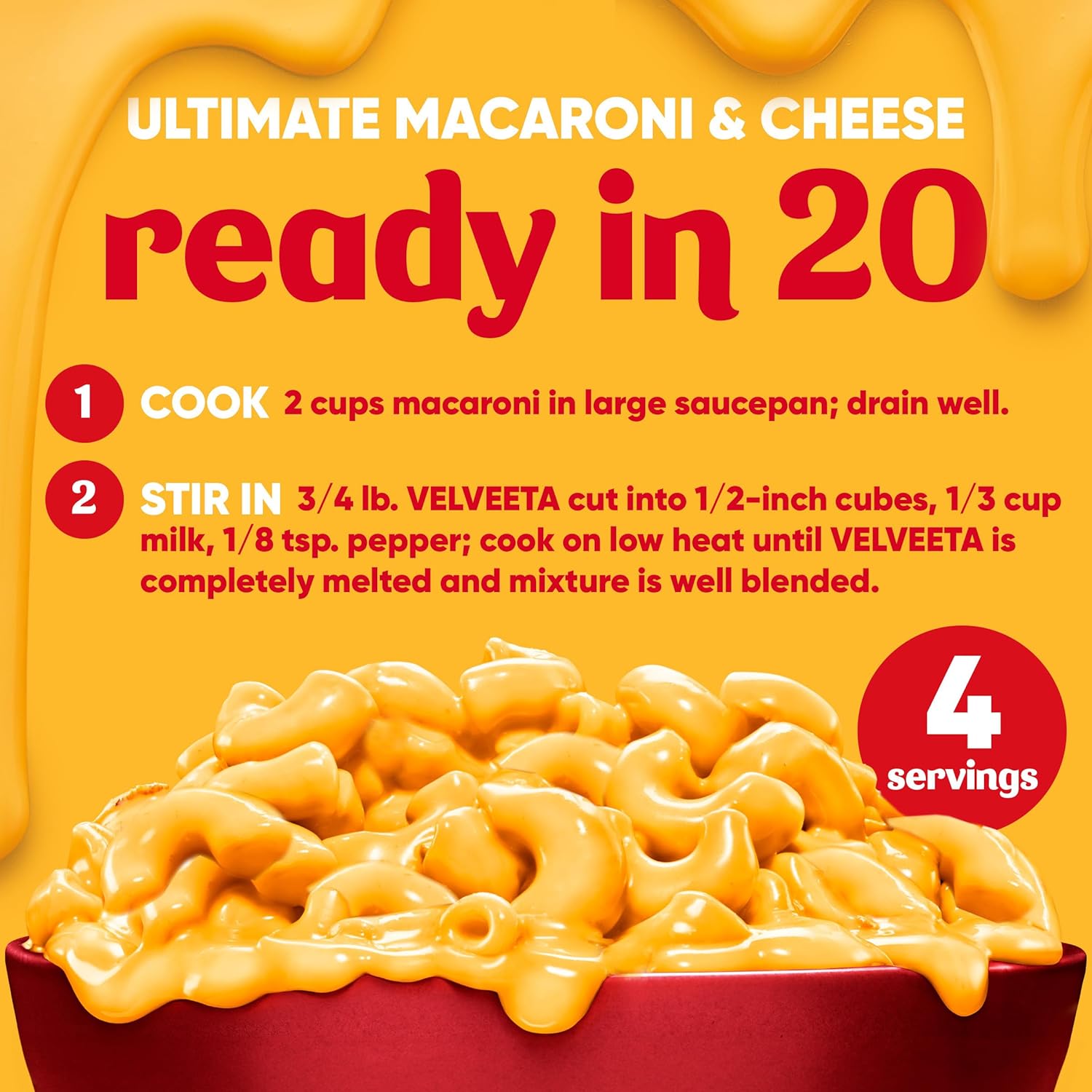 Velveeta Original Cheese Block – Nostalgic Comfort Food Gift for Cheese Lovers and Seniors, 1 lb