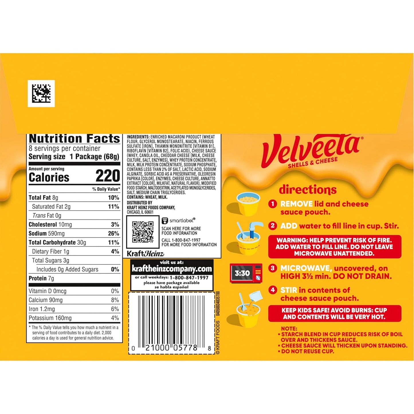 Velveeta Shells & Cheese Original Microwaveable Cup – Practical Dorm Welcome Gift for New Students, 4 ct Multipack