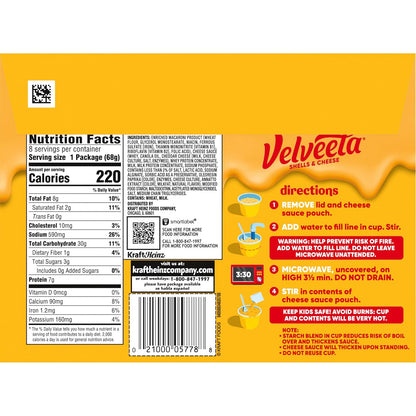 Velveeta Shells & Cheese Original Microwaveable Cup – Practical Dorm Welcome Gift for New Students, 4 ct Multipack