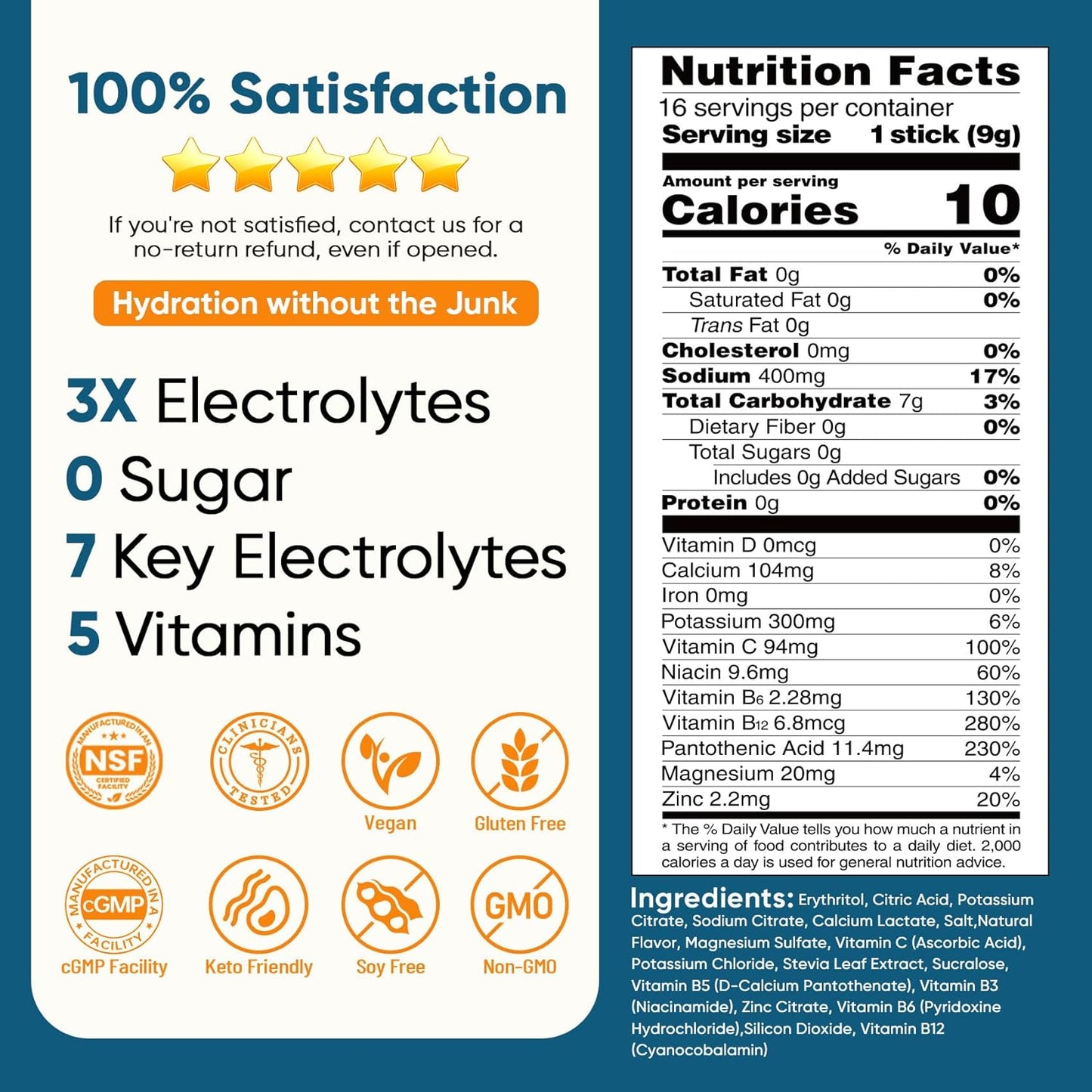 Venture Pal Electrolyte Drink Mix – Calming Post-Workout Recovery & Bedtime Hydration, Sugar-Free Vegan Powder Packets