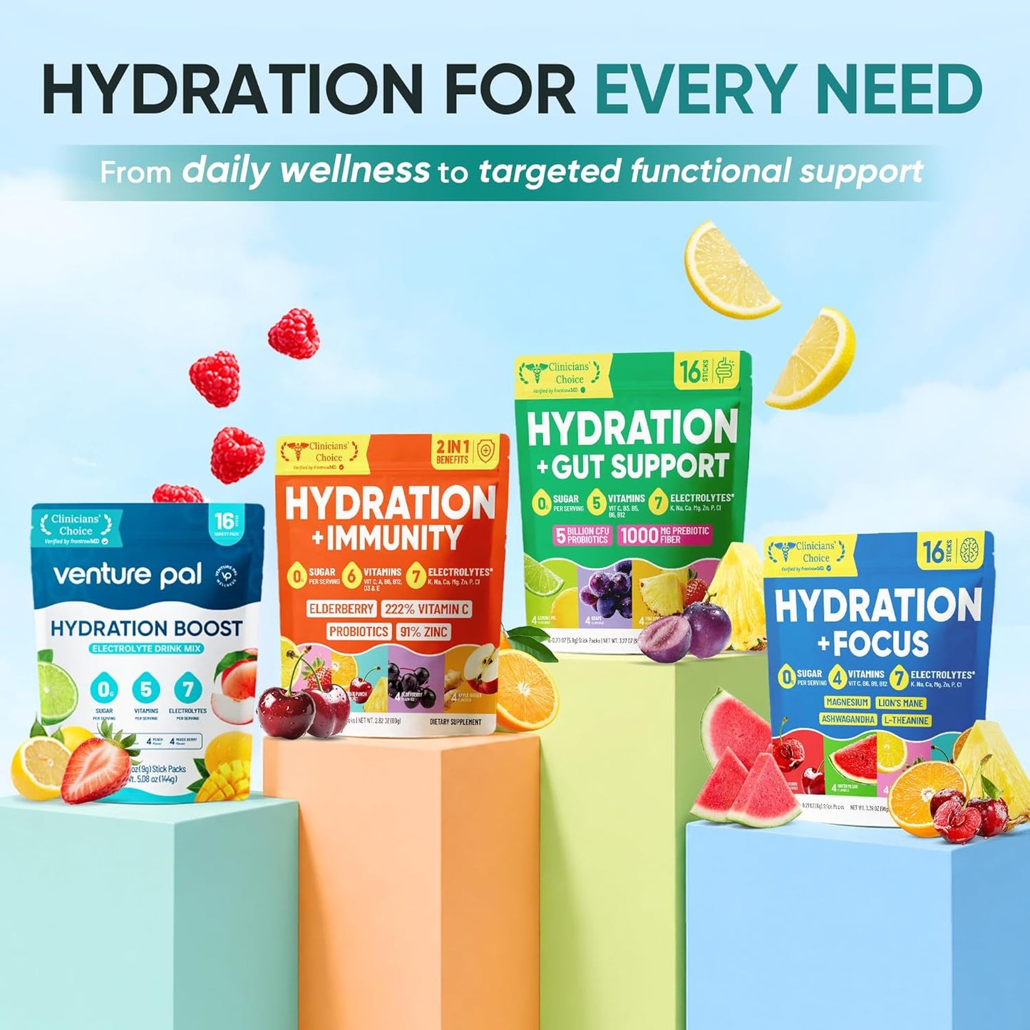Venture Pal Electrolyte Drink Mix – Calming Post-Workout Recovery & Bedtime Hydration, Sugar-Free Vegan Powder Packets