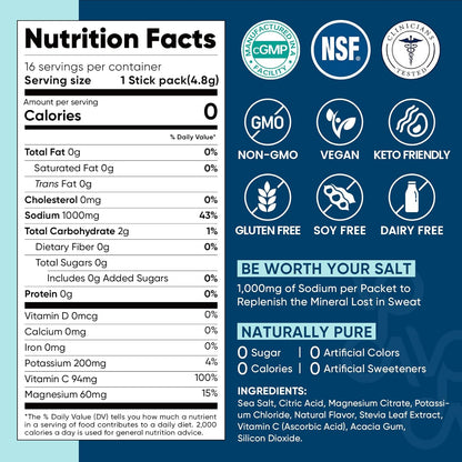 Venture Pal Electrolyte Powder Sticks – Clean Hydration Choice Free from Sugar, Gluten, Soy and Dairy