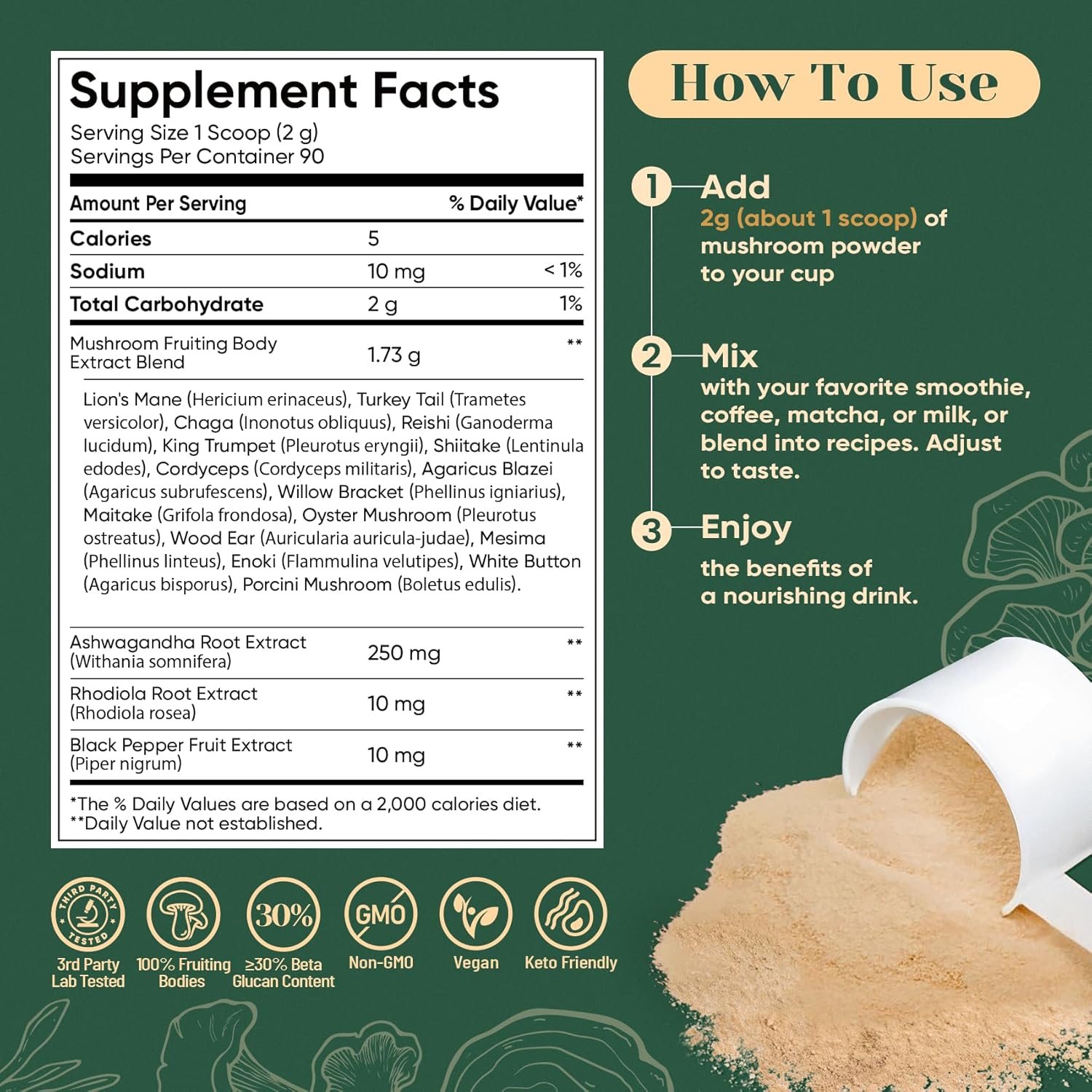 Venture Pal Mushroom Adaptogen Blend – Filler-Free, Fruiting-Body-Only Powder for an Uncluttered Pantry