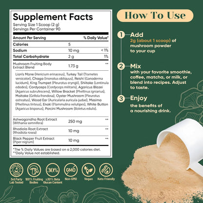 Venture Pal Mushroom Adaptogen Blend – Filler-Free, Fruiting-Body-Only Powder for an Uncluttered Pantry