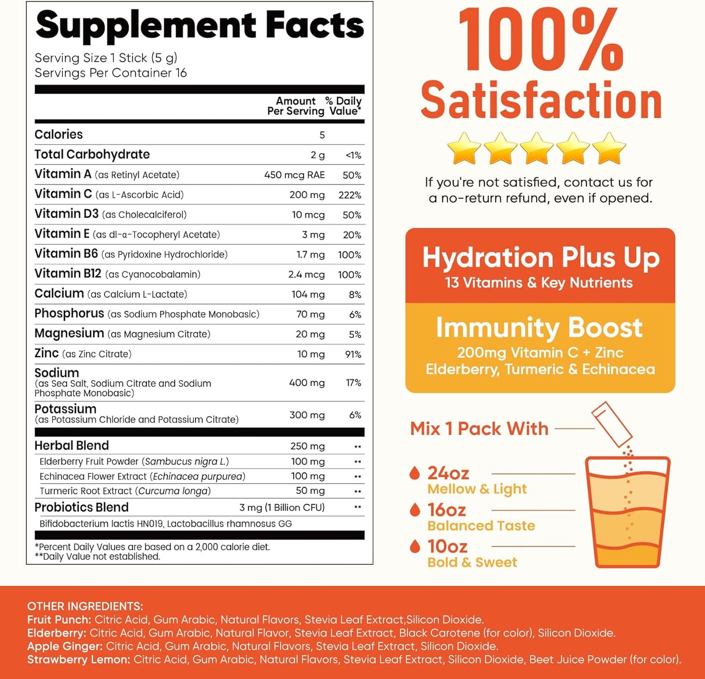 Venture Pal Sugar-Free Hydration + Immune Support Powder – Self-Care Hydration Ritual for Home Wellness, with 7 Electrolytes, 6 Vitamins & Probiotics