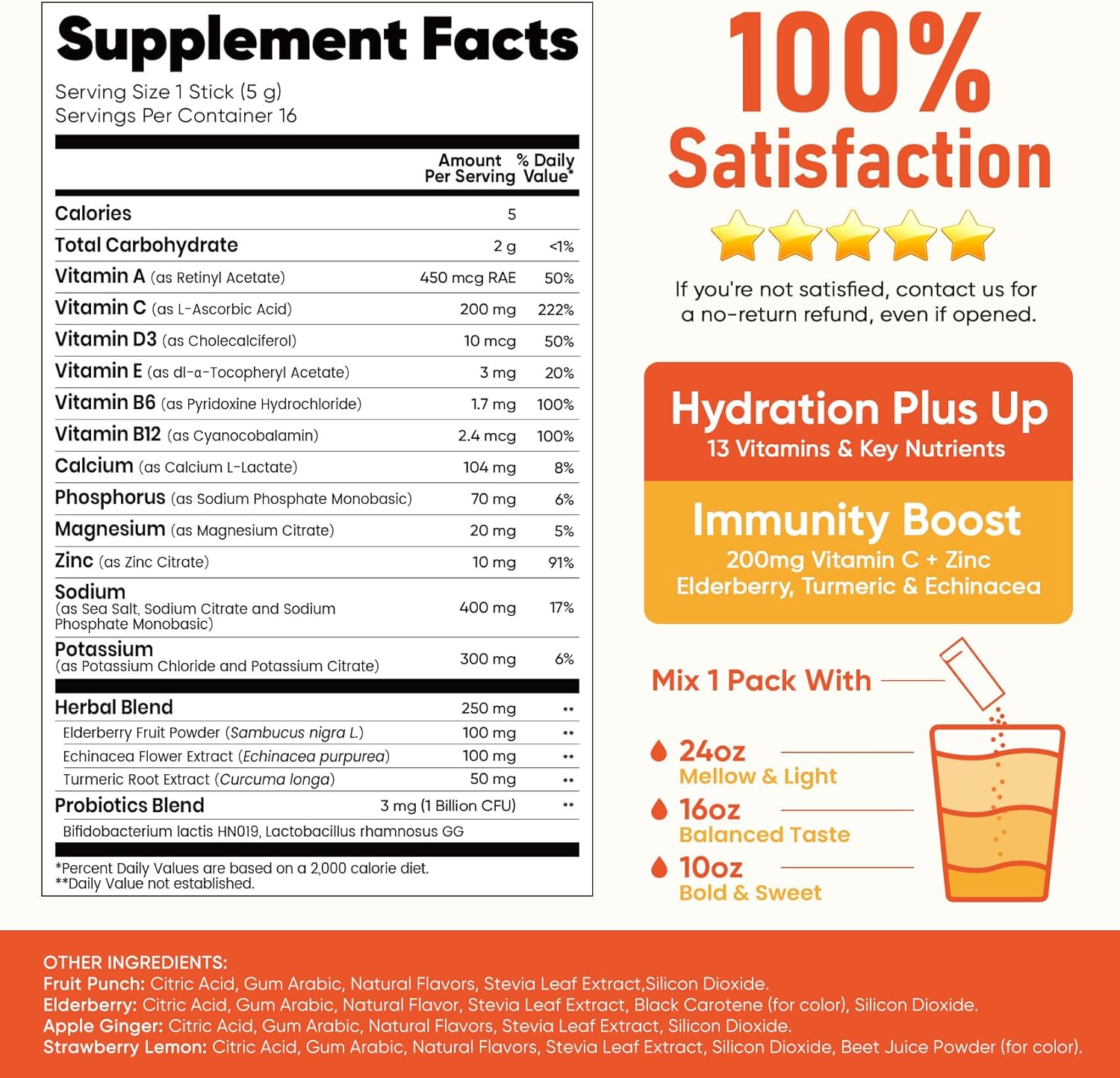 Venture Pal Sugar-Free Hydration + Immune Support Powder – Self-Care Hydration Ritual for Home Wellness, with 7 Electrolytes, 6 Vitamins & Probiotics