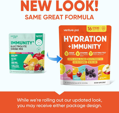 Venture Pal Sugar-Free Hydration + Immune Support Powder – Self-Care Hydration Ritual for Home Wellness, with 7 Electrolytes, 6 Vitamins & Probiotics