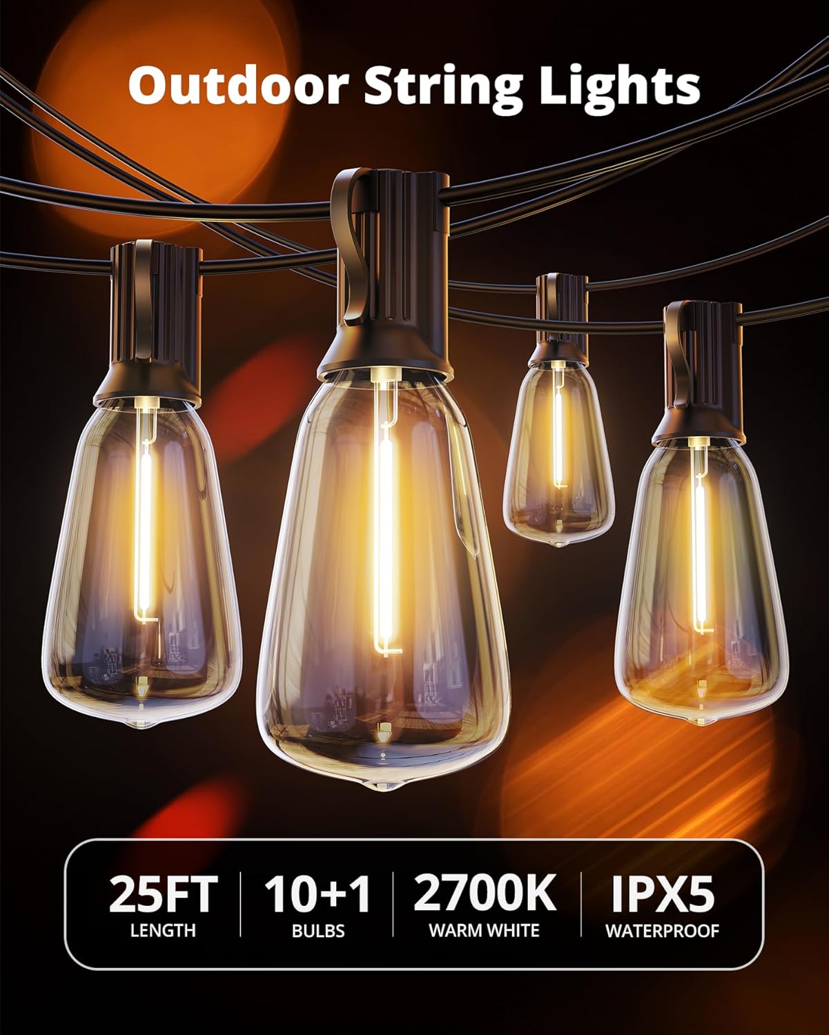 VIPAR LED Hanging Lights – Shatterproof ST38 Vintage Bulbs Creating Ambient Glow for Sunroom, Den, and Reading Nook