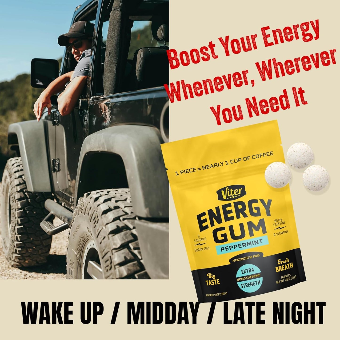 Viter Energy 60mg Peppermint Energy Chews – Thoughtful Gift for Students and Frequent Travelers