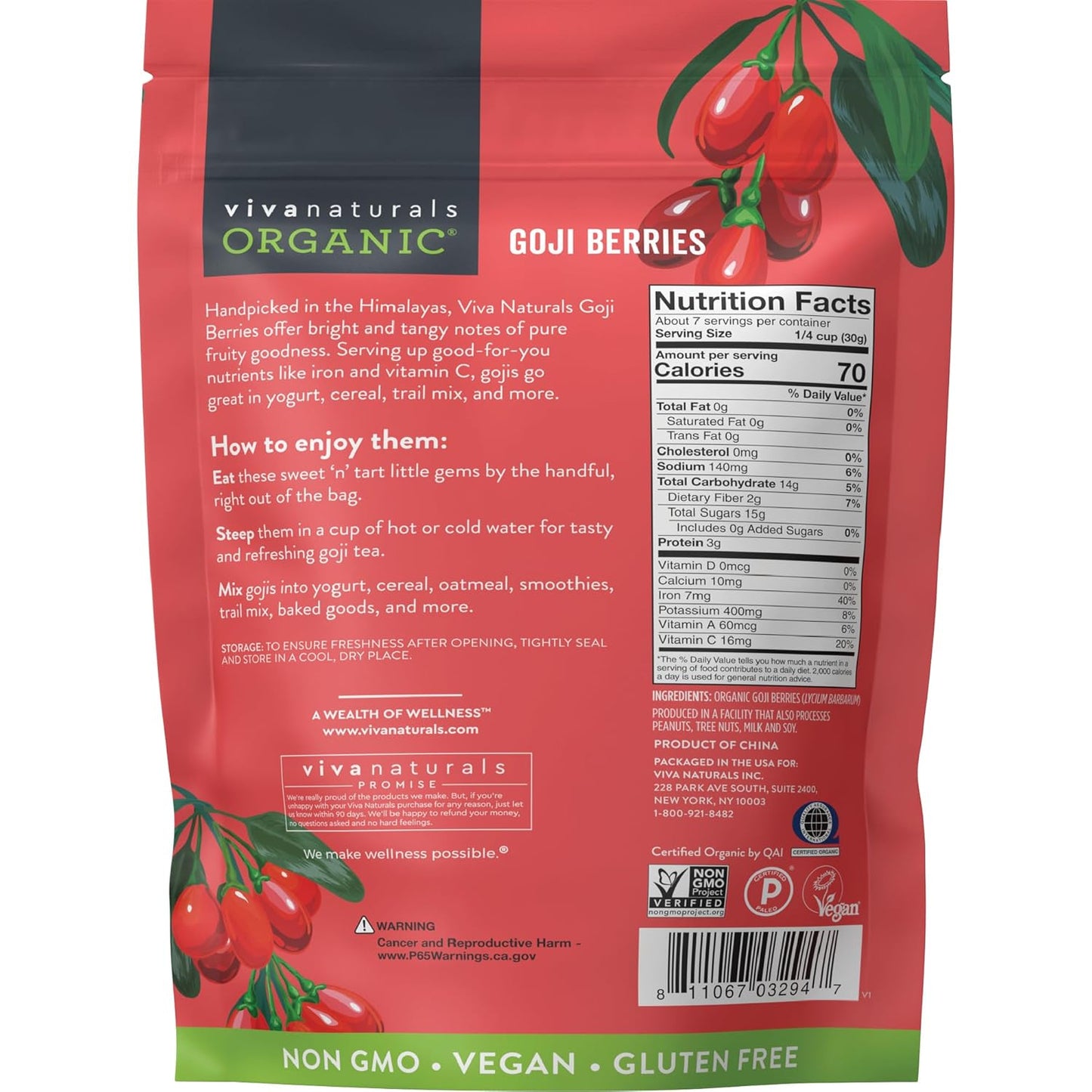 Viva Naturals Himalayan Wolfberries – Housewarming Gift for Health-Conscious Hosts and Wellness-Obsessed Friends, 16 oz