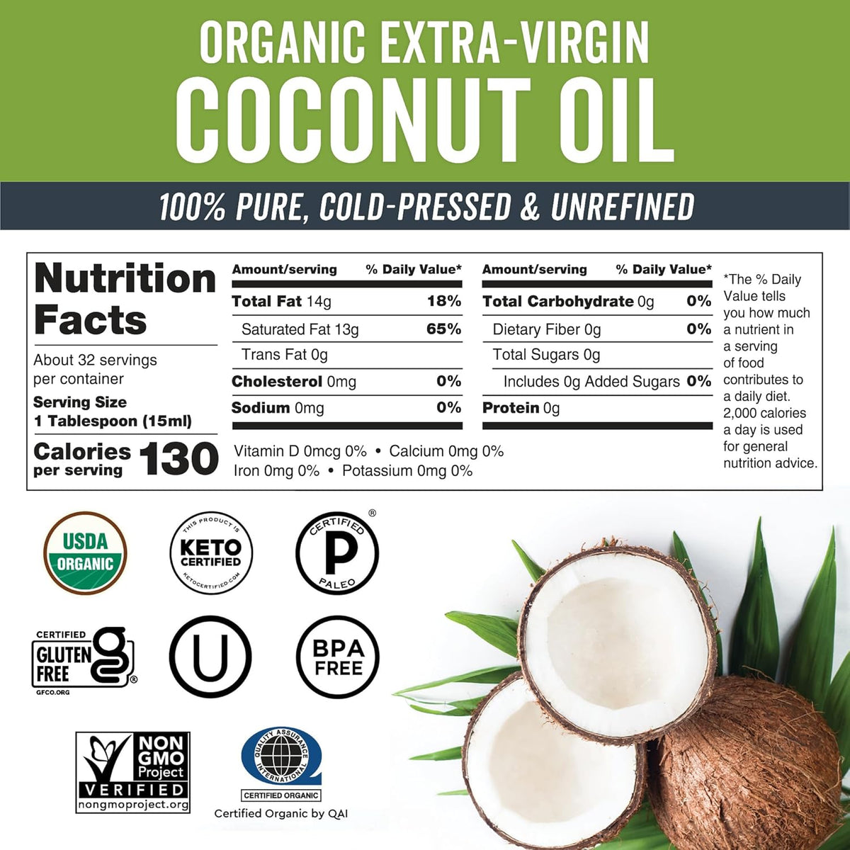 Viva Naturals Organic Coconut Oil – Bedtime Wind-Down Essential for Deep Conditioning & Relaxing Body Oil