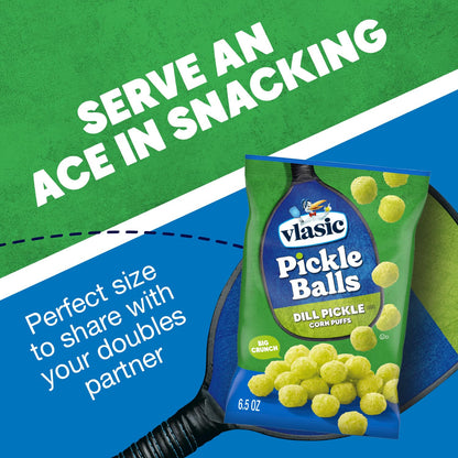 Vlasic Pickle Balls Dill Pickle Flavored Corn Puffs 6.5 oz – Guilt-Free Crunchy Alternative to Greasy Chips for Self-Care Nights