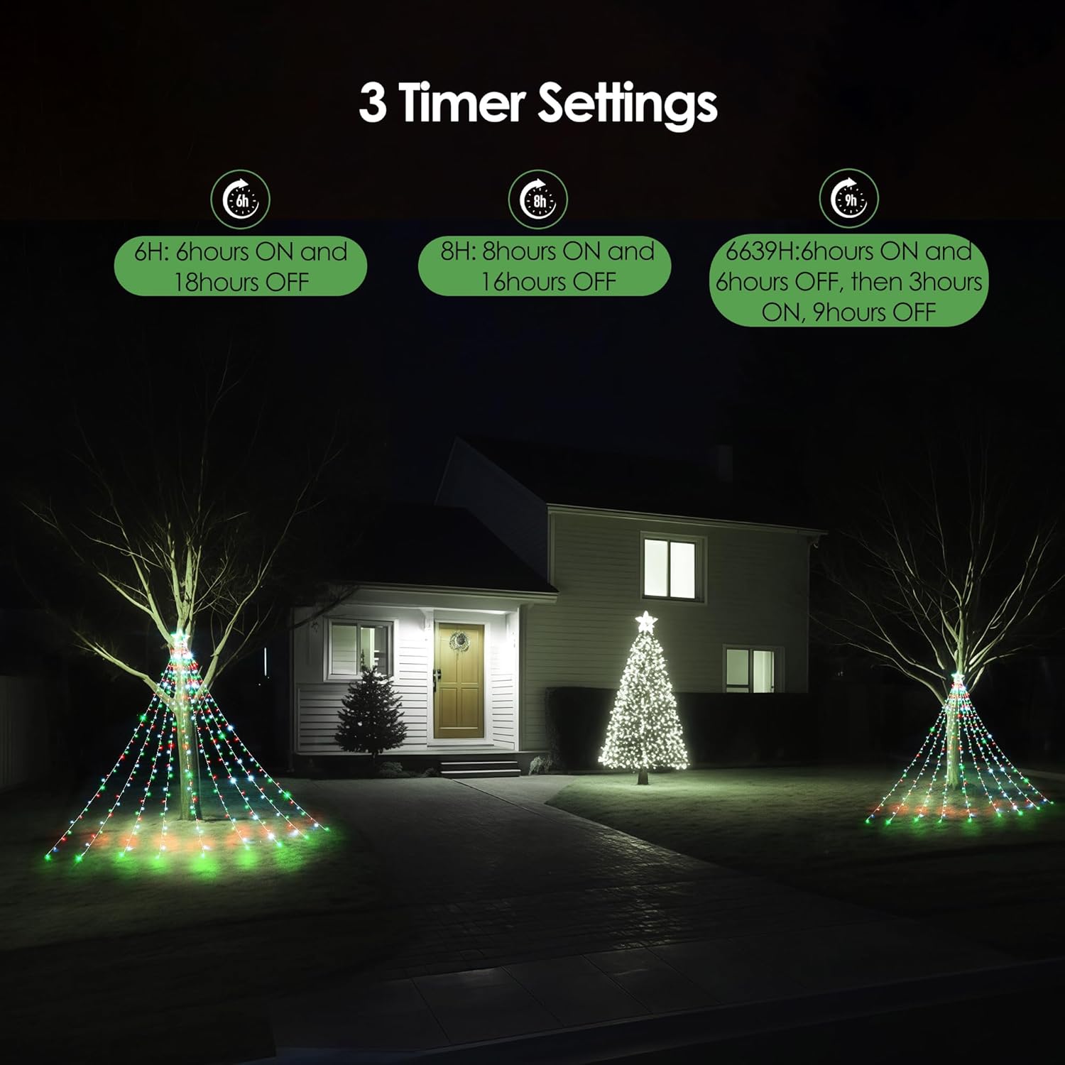 WBao Child and Pet Safe Christmas Lights Outdoor, IP44 Waterproof 344 LED Waterfall Display with Programmable Timer and Remote, No Fire Risk