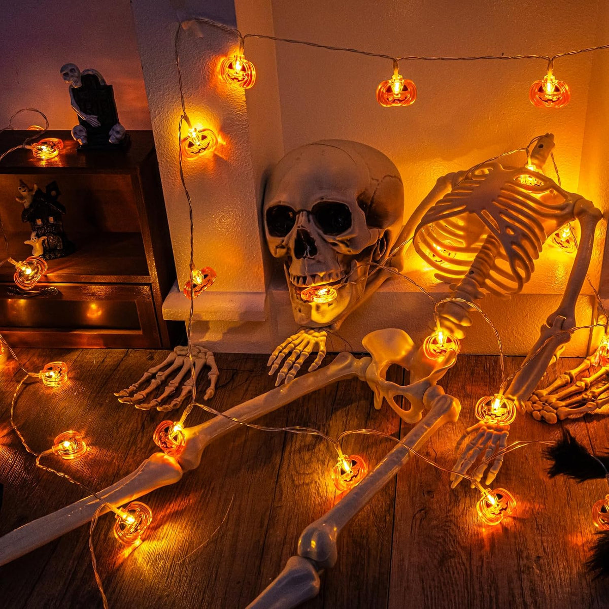 Weatherproof Pumpkin Fairy Lights – Front Porch & Yard Display, Battery Operated