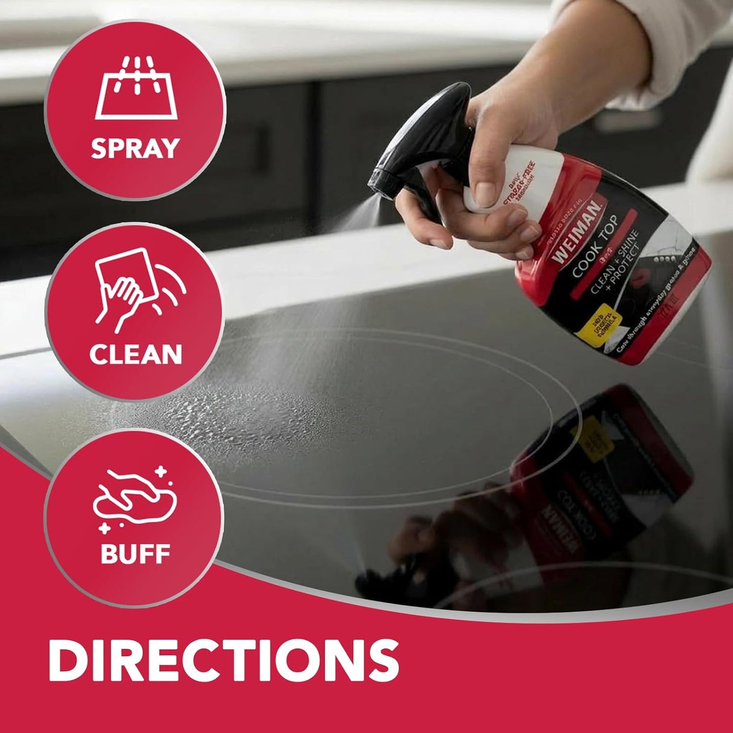 Weiman 22 oz Ceramic Cooktop Cleaner & Buffing Cloth – Crystal-Shine Finish for Sleek Open-Plan Living Area Kitchens