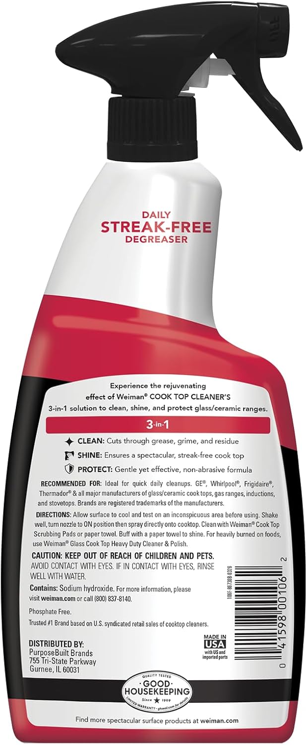 Weiman 22 oz Ceramic Cooktop Cleaner & Buffing Cloth – Crystal-Shine Finish for Sleek Open-Plan Living Area Kitchens