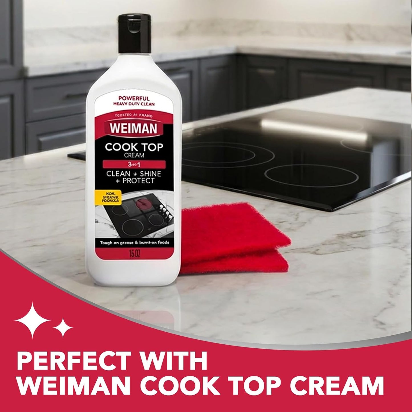 Weiman Ceramic and Glass Cooktop Cleaner – One-Step Polish for a Clean, Clutter-Free Countertop