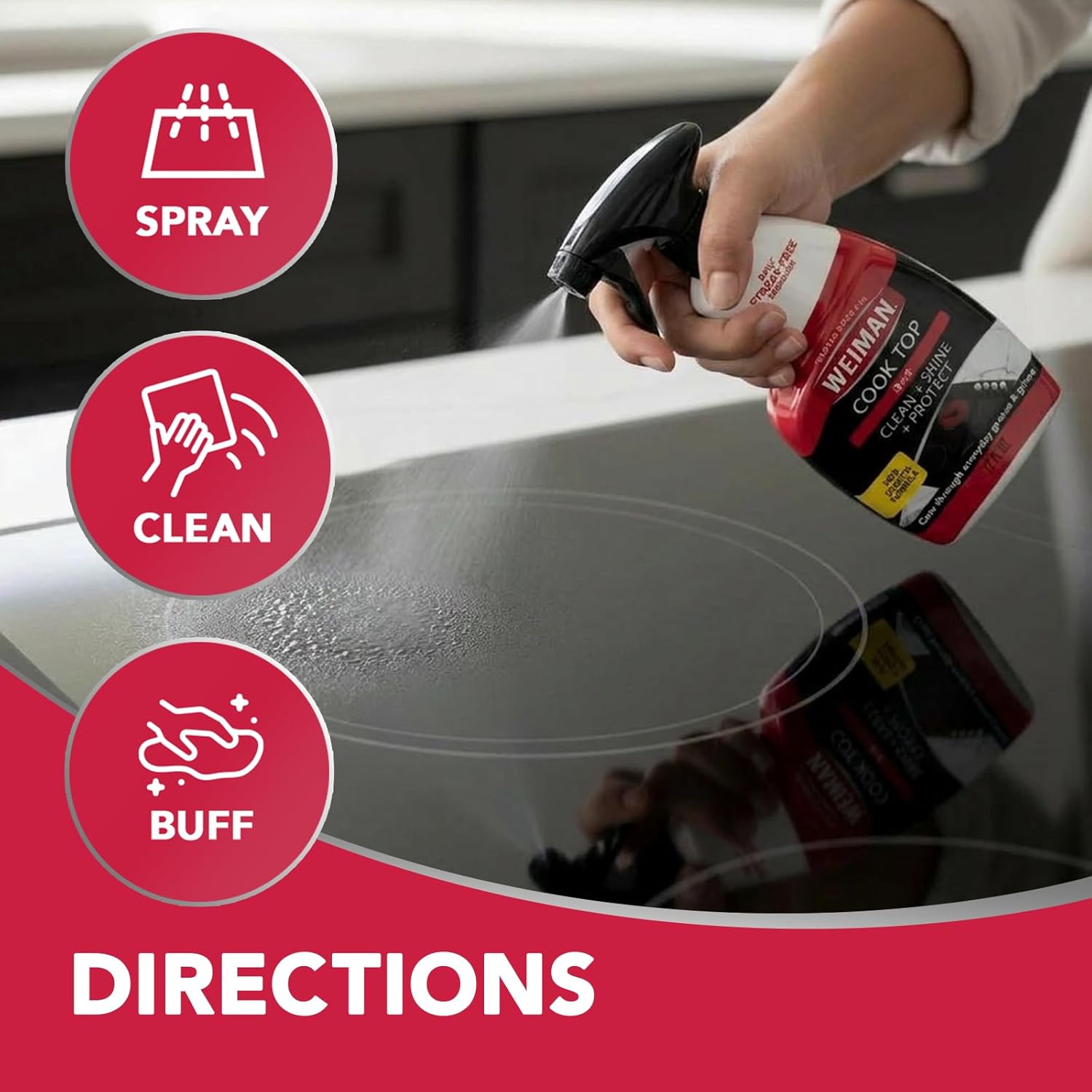 Weiman Cooktop Cleaner & Microfiber Buffing Cloth – 2-Pack Streak-Free Degreaser for Fast Workspace Kitchen Resets Between Tasks