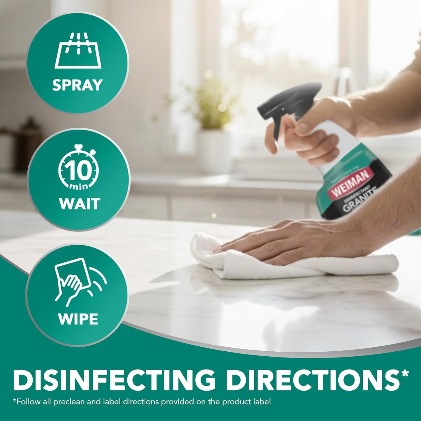 Weiman Disinfectant Granite Daily Clean & Shine – One-Step Countertop Care for Clutter-Free Minimalist Kitchens