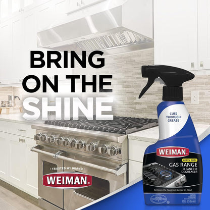 Weiman Gas Range Cleaner and Degreaser – Fume-Free Heavy Duty Degreaser for Family Kitchens, Removes Baked-On Grease