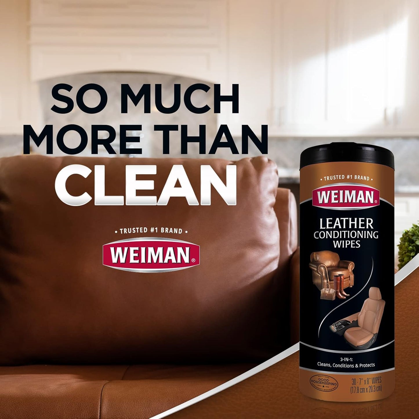 Weiman Leather Wipes - Cozy Living Room Care for Leather Sofas, Reading Chairs, and Family Room Ottomans, 3-in-1 with UVX-15 Sunscreen