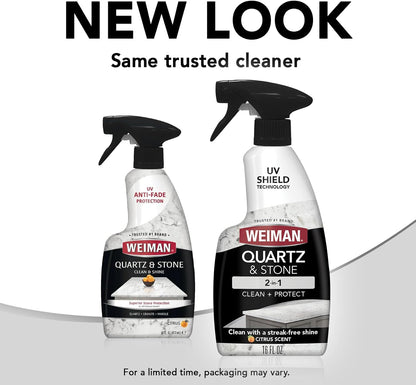 Weiman Quartz Countertop Cleaner and Polish for Bathroom Vanity and Butler's Pantry, pH Neutral Shine with Microfiber Towel
