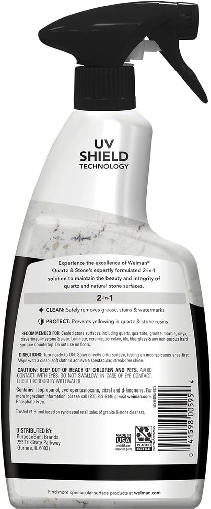 Weiman Quartz Countertop Cleaner and Polish – Restores Luster to Designer Stone Surfaces and Bathroom Vanities