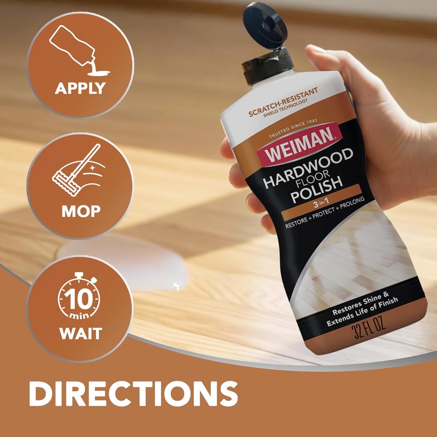Weiman Wood Floor Polish and Restorer 3PC Bundle - Simple One-Step Hardwood Floor Refresh, No Extra Products Required