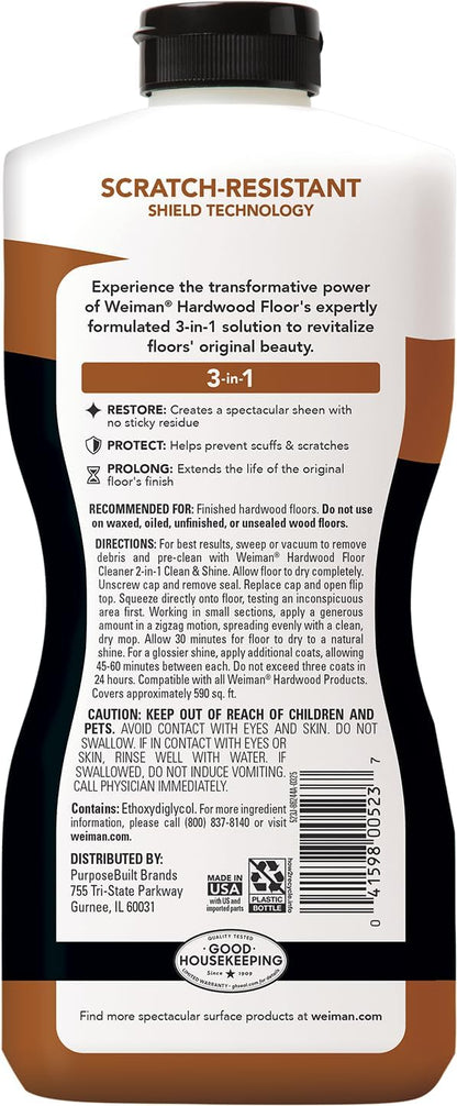 Weiman Wood Floor Polish and Restorer 3PC Bundle - Simple One-Step Hardwood Floor Refresh, No Extra Products Required