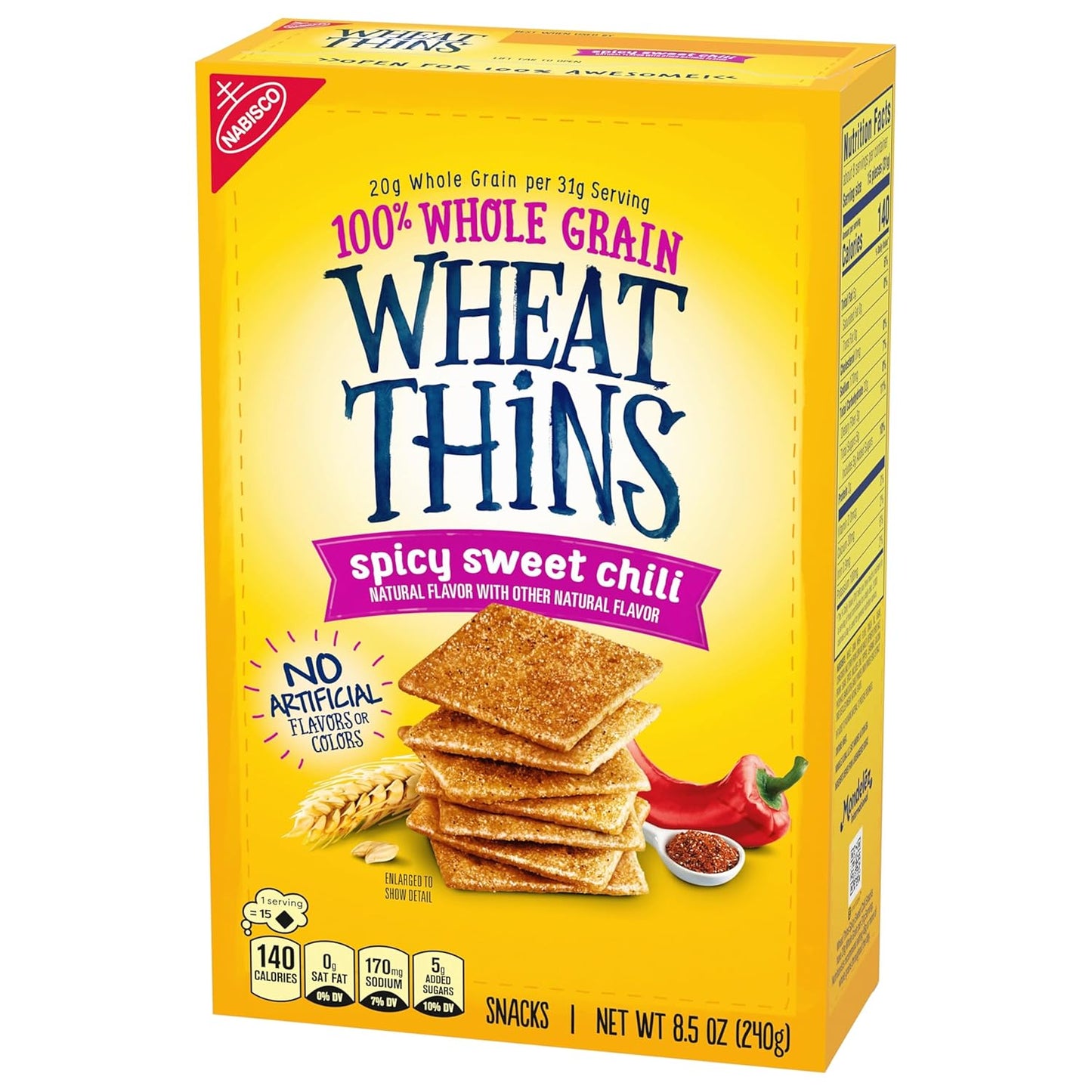 Wheat Thins Spicy Sweet Chili Crackers – Durable Boxed Snack for Potlucks, Open-Air Entertaining, and Tailgate Spreads, 8.5 oz