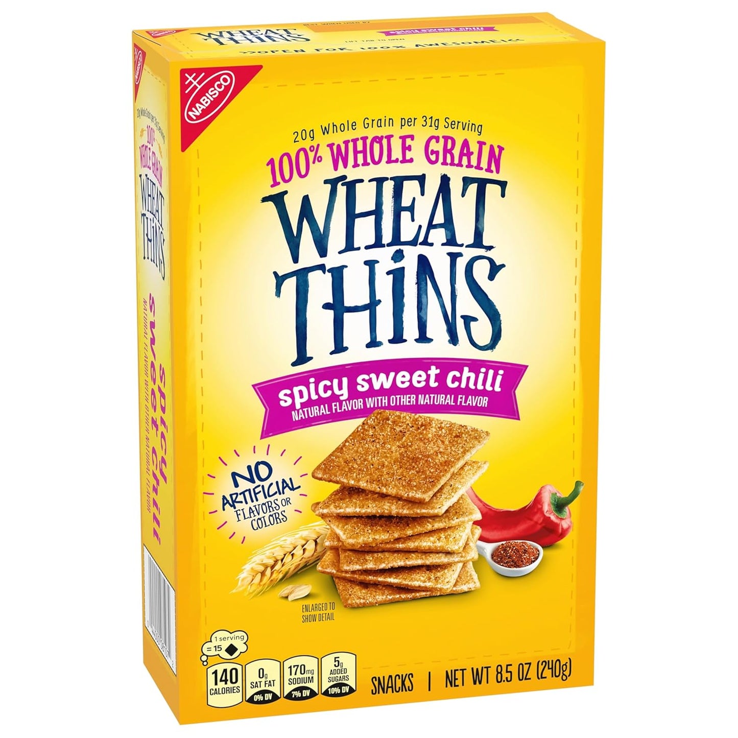 Wheat Thins Spicy Sweet Chili Crackers – Durable Boxed Snack for Potlucks, Open-Air Entertaining, and Tailgate Spreads, 8.5 oz