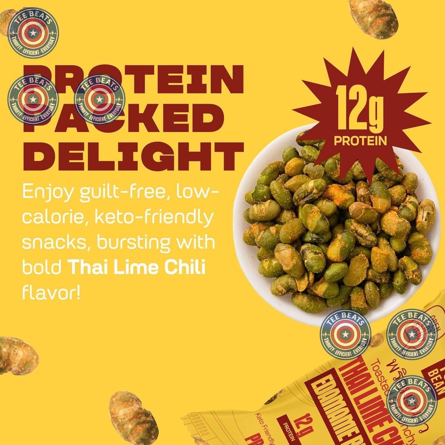 Where You Bean Crunchy Edamame (Thai Lime Chili) – Conference Room Friendly Work Snack, Low Carb Plant Protein for Busy Professionals, 0.9 oz x 8