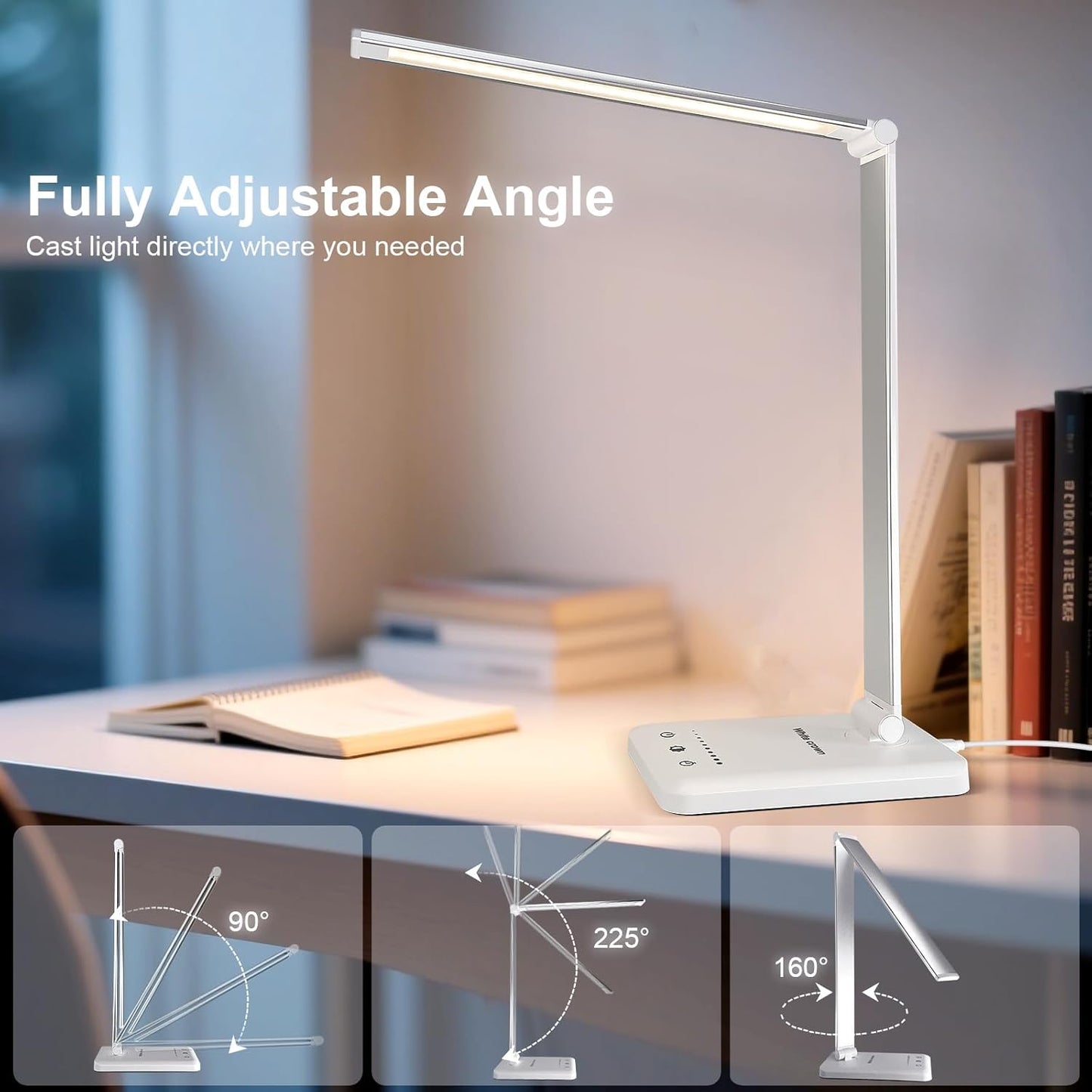 White crown Dimmable Warm Table Lamp – Eye-Care Night Light for Bedtime Reading and Mindful Evenings