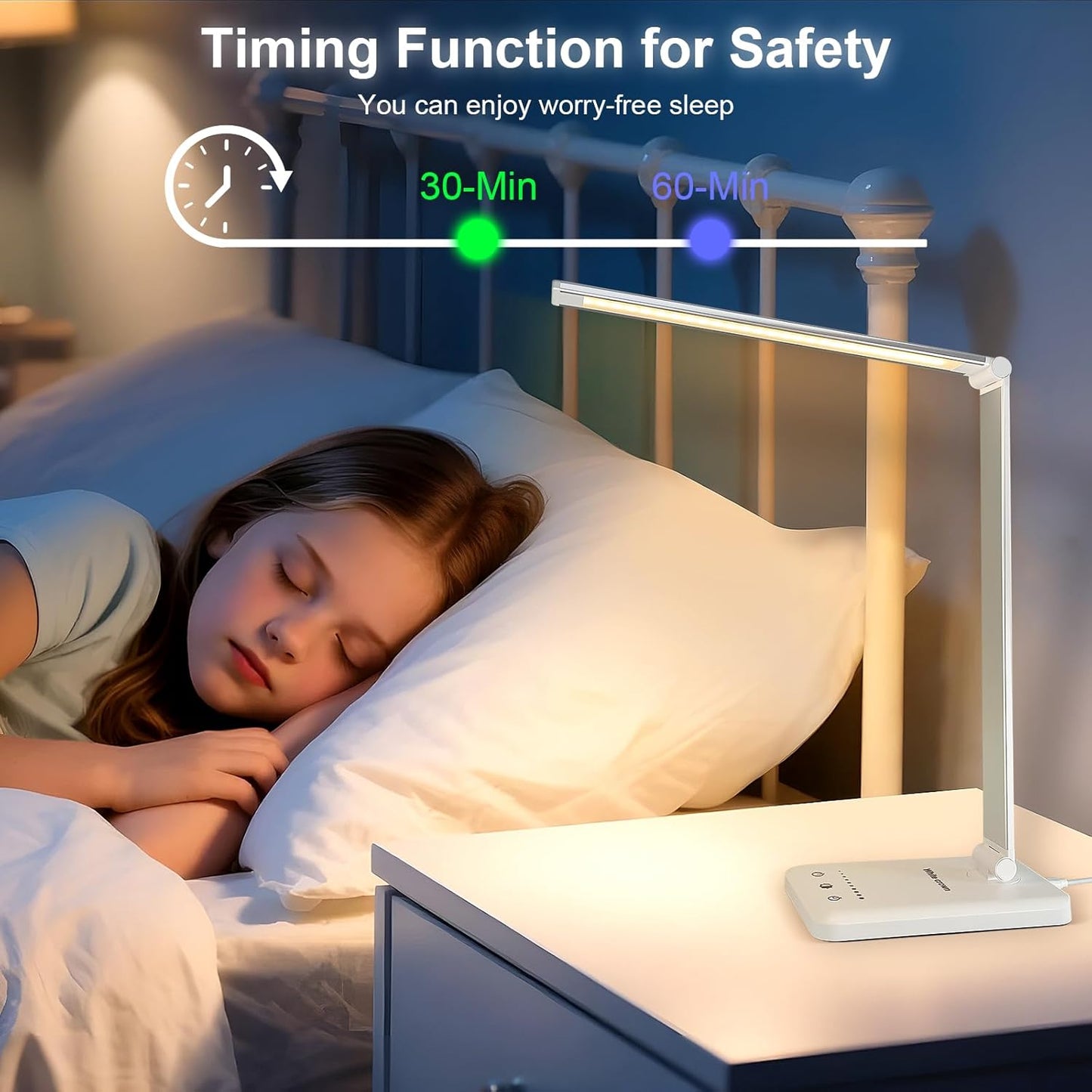 White crown Dimmable Warm Table Lamp – Eye-Care Night Light for Bedtime Reading and Mindful Evenings