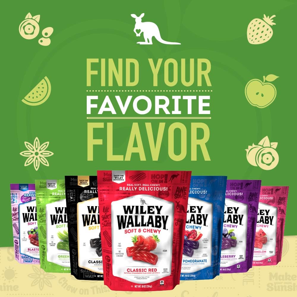 Wiley Wallaby Australian Licorice Twists – Portable Green Apple Candy for Camping, Hiking & Patio Snacking